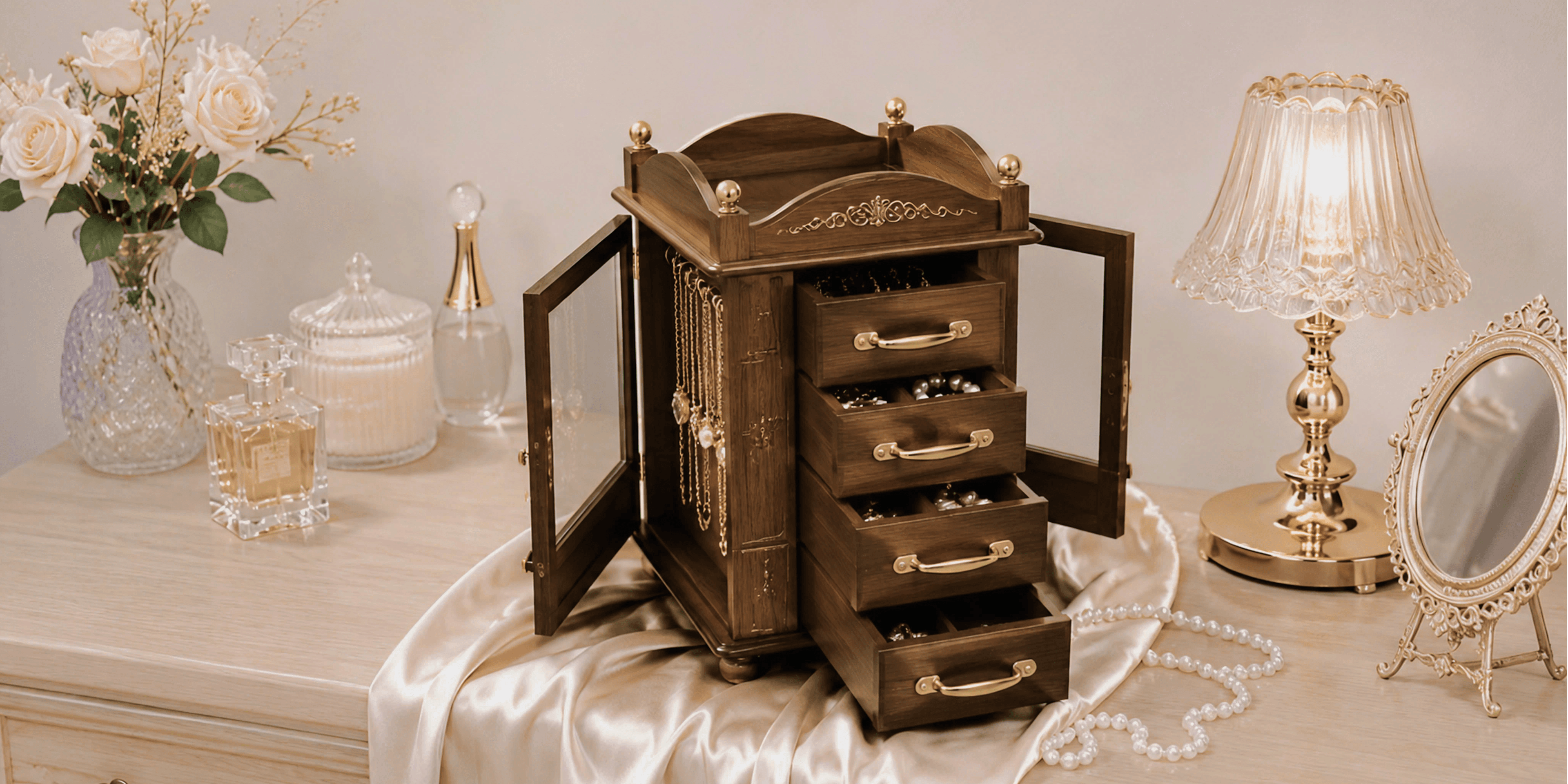 Jewelry box displayed in an elegant home setting